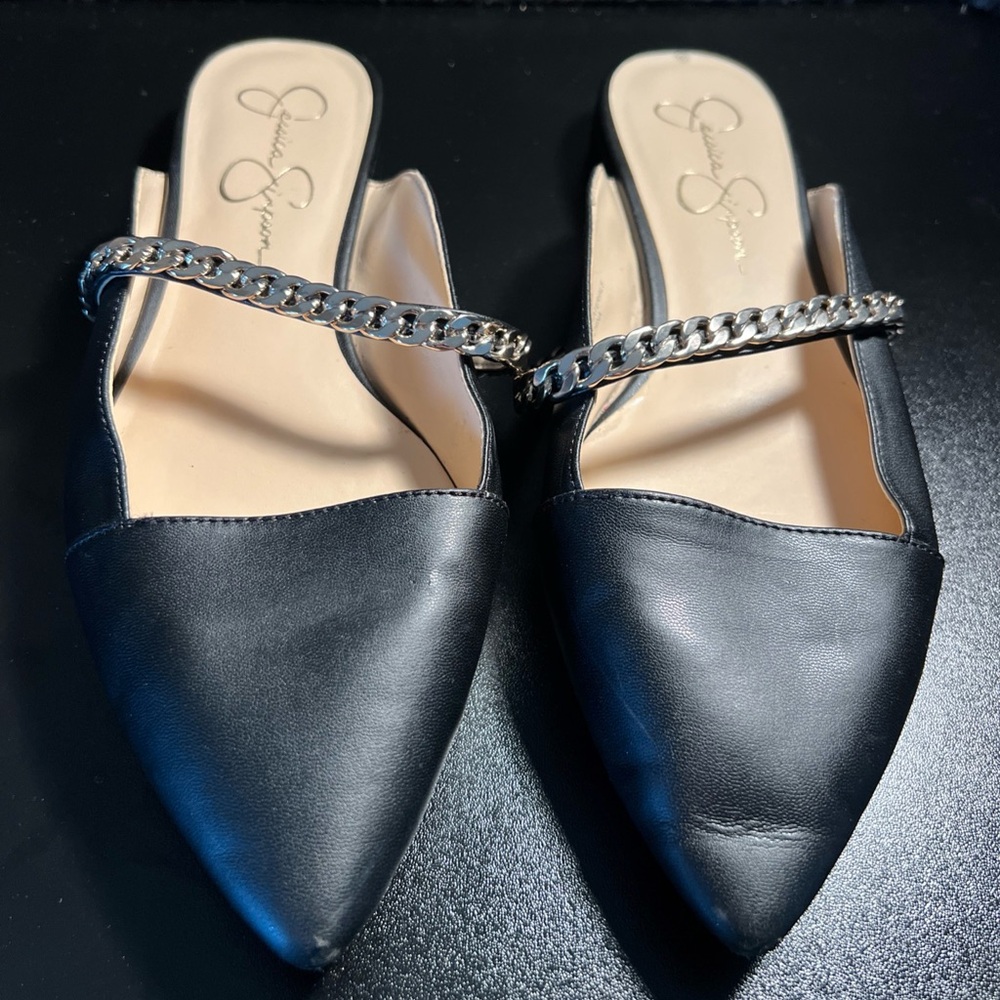 Jessica Simpson Loussie Mule Black Jewel Chain Link Vamp‎ Size 9.5